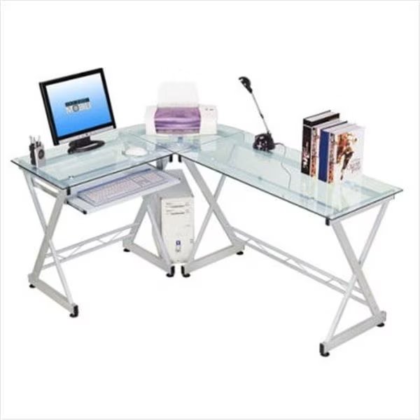 Techni Mobili CD-3802-GLS Tempered Glass L-Desk Corner Desk Unit, Techni Mobili, Mfr#: RTA-3802-GLS