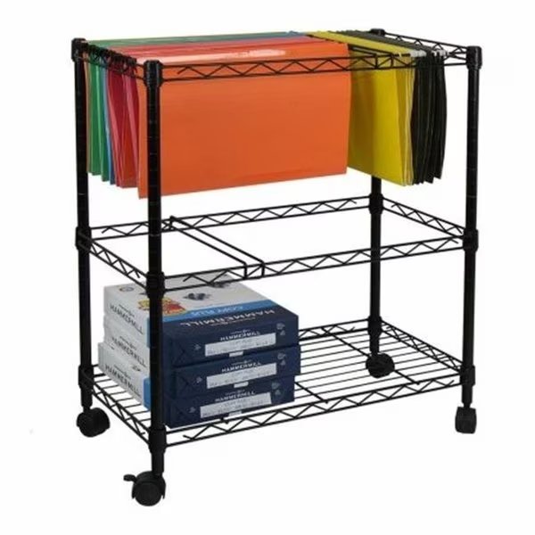 Portable 2-Tier Metal Rolling File Cart; Black, Workstationpro, Mfr#: WO122596
