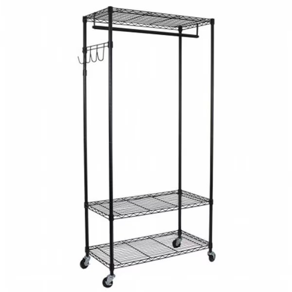 Oceanstar GRS1514 Garment Rack with Adjustable Shelves with Hooks; Black  , Oceanstar, Mfr#: GRS1514