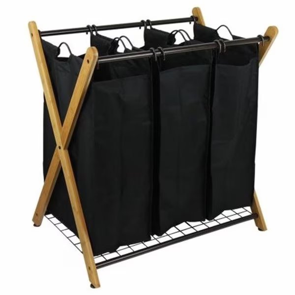 Oceanstar XBS1484 X-Frame Bamboo 3-Bag Laundry Sorter , Oceanstar, Mfr#: XBS1484