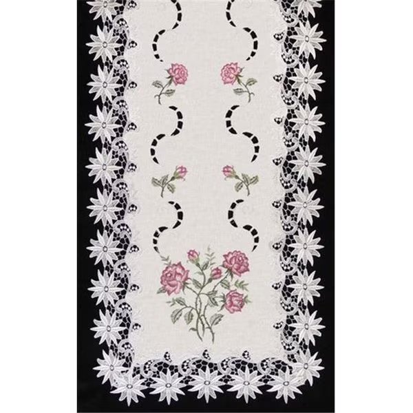 Sinobrite H0608-RS Pink Rose Lacey Edge Oval Runner; 16 x 36 in., Sinobrite, Mfr#: H0608/RS(16x36)