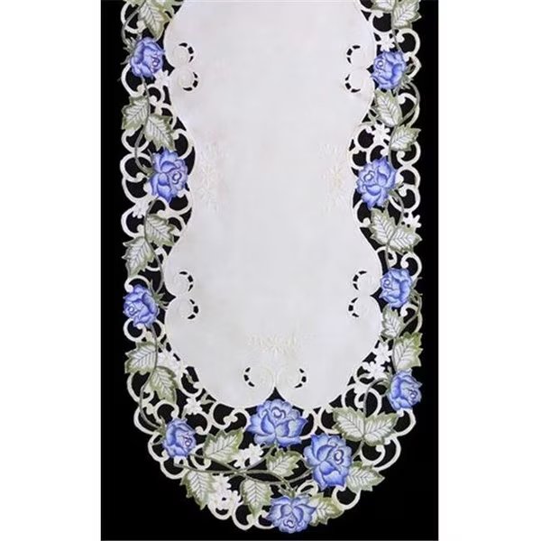 Sinobrite H7538-B Victorian Rose & Blue Oblong Table Cloth; 52 x 71 in., Sinobrite, Mfr#: H7538/B(52x71)