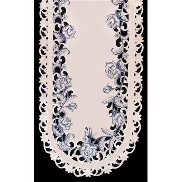 Sinobrite H8459-B Delft Blue & Rose Oval Runner; 16 x 72 in., Sinobrite, Mfr#: H8459/B(16x72)