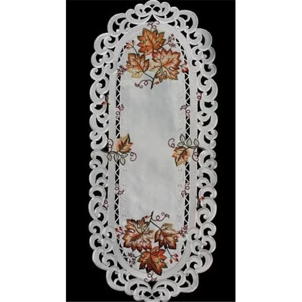 Sinobrite H9036-E Maple Leaf Branch Oval Runner; 14 x 28 in., Sinobrite, Mfr#: H9036/E(14x28)