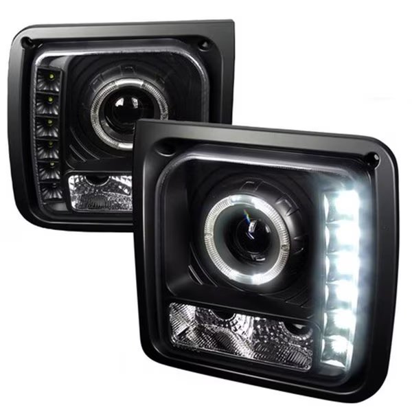Halo Projector Headlight with LED for 97 to 01 Jeep Cherokee, Black - 12 x 12 x 17 in., Overtime, Mfr#: OV2654222