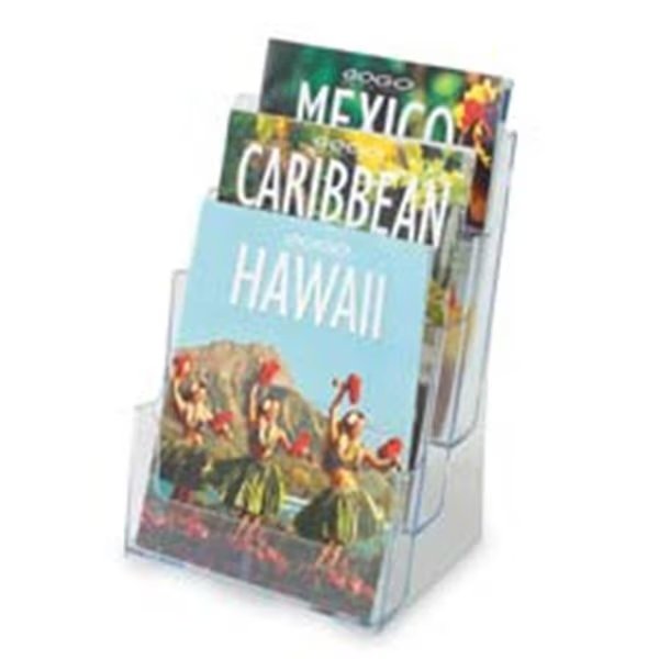 Three-Tier Magazine Holder- 9-.50in.x8in.x12-.63in.- Clear, Deflecto, Mfr#: DE463353