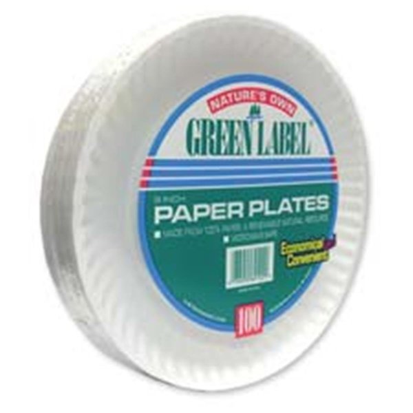 Paper Plates- Green Label- 9in. Plate- 1200-CT- White, Ajm Packaging, Mfr#: AJ463407