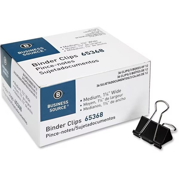 Business Source BSN65368 Medium Binder Clips; 36 Per Pack, Business Source, Mfr#: BSN65368