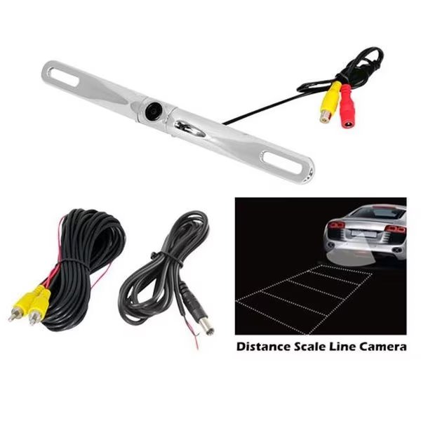 SOUND AROUND-PYLE INDUSTRIES PLCM18SC License Plate Mount Rear View Backup Color Camera with Distance Scale Line Zinc Metal Chrome, Sound Around Inc, Mfr#: PLCM18SC