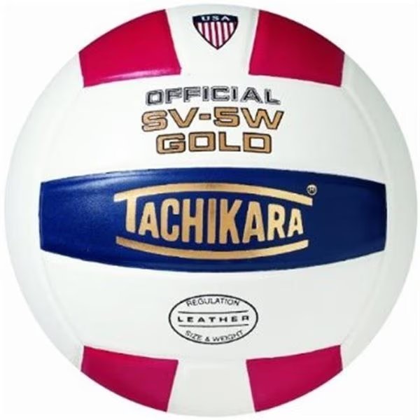 Tachikara SV5W-GOLD.SWN Gold Competition Premium Leather Volleyball - Scarlet-White-Navy, Tachikara, Mfr#: SV5W-GOLD.SWN