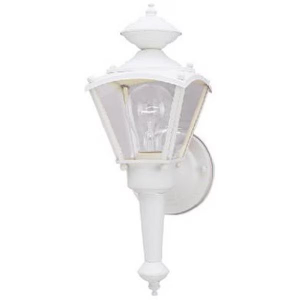 66984 Single Light Coach Lantern - White Textured Finish, Brightbomb, Mfr#: BR580639