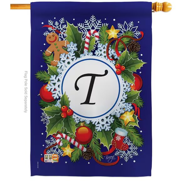 30098 Winter T Monogram 2-Sided Vertical Impression House Flag 28 x 40 in.