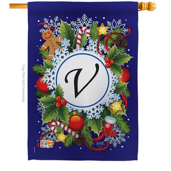 30100 Winter V Monogram 2-Sided Vertical Impression House Flag - 28 x 40 in.