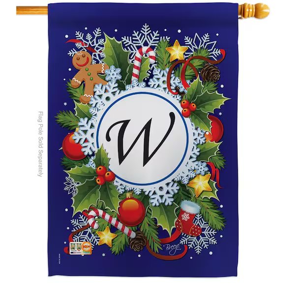 30101 Winter W Monogram 2-Sided Vertical Impression House Flag 28 x 40 in.