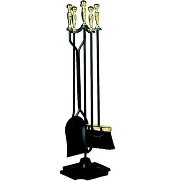 Uniflame T51030PK 5 PC POLISHED BRASS & BLACK FIRESET (F-3189), Uniflame, Mfr#: T51030PK