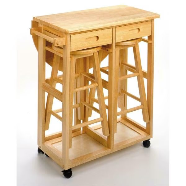 Beech Beechwood Table Drop Leaf 2 Rd Stool 2 Drawers, Winsome, Mfr#: 89332
