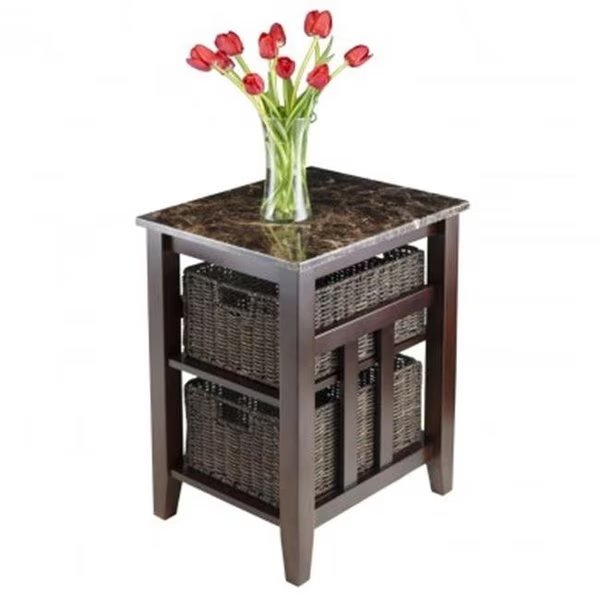 Winsome 76320 Zoey Side Table Faux Marble Top with 2 Baskets, Winsome, Mfr#: 76320