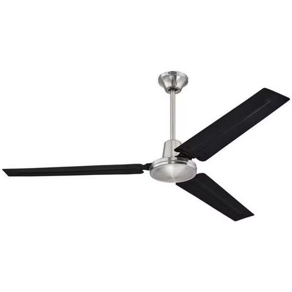 56 in. Industrial Three Black Steel Blade Indoor Ceiling Fan with Ball Hanger installation System & Wall Control, Brightbomb, Mfr#: BR19915