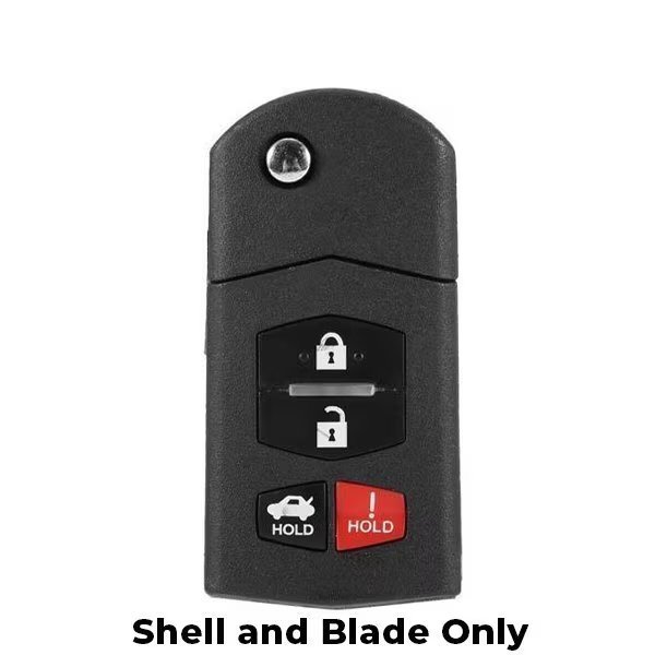 Keyless Factory: 2006-2015 Mazda / 4-Button Remote Flip Key Shell / BGBX1T478SKE125-01, Keyless Factory, Mfr#: FKS-MAZ-044