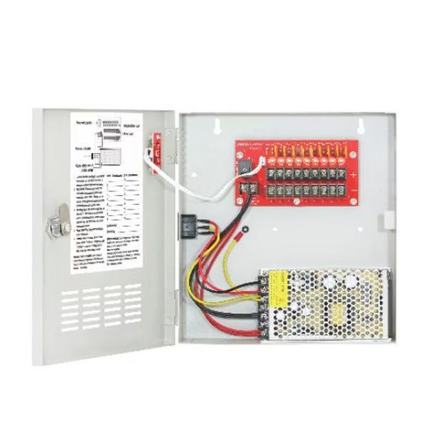 Switching CCTV Power Supply. 9 Outputs, 10 Amps, PTC fuses, individual status LEDs for ea, Seco-Larm, Mfr#: SLM-PC-U0910-PULQ