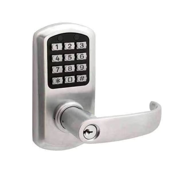 e-Elite 2010 - Electronic Push Button Lever Lock - 2-3/8 Backset - Rigid Lever - Satin C, Townsteel, Mfr#: TNS-E-ELITE-2010-S-2-3/8-US26D