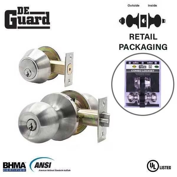 :Premium Entry Combo Lockset - UL Listed - SC1 Keyway - Stainless Steel Finish, Deguard, Mfr#: DBL01-SS-SC1-VP