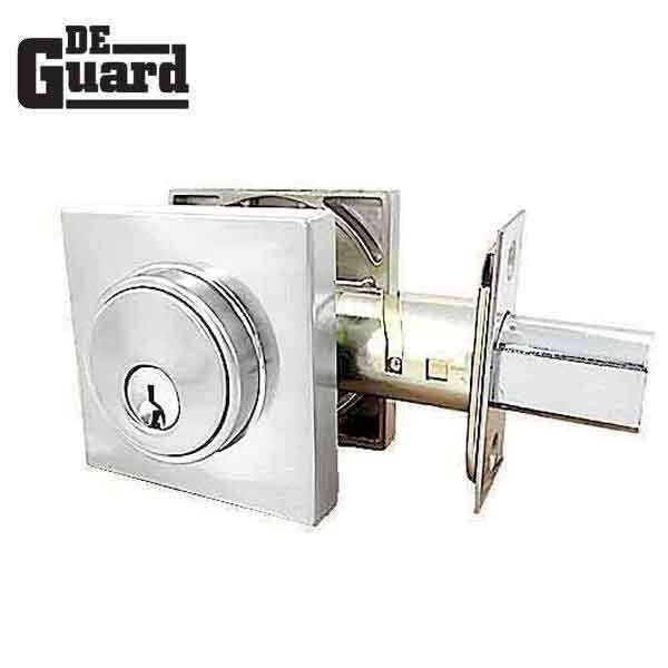Contemporary Square Deadbolt KW1 KA4 - Bright Satin Nickel, Deguard, Mfr#: DCDB01-BSN-KW1