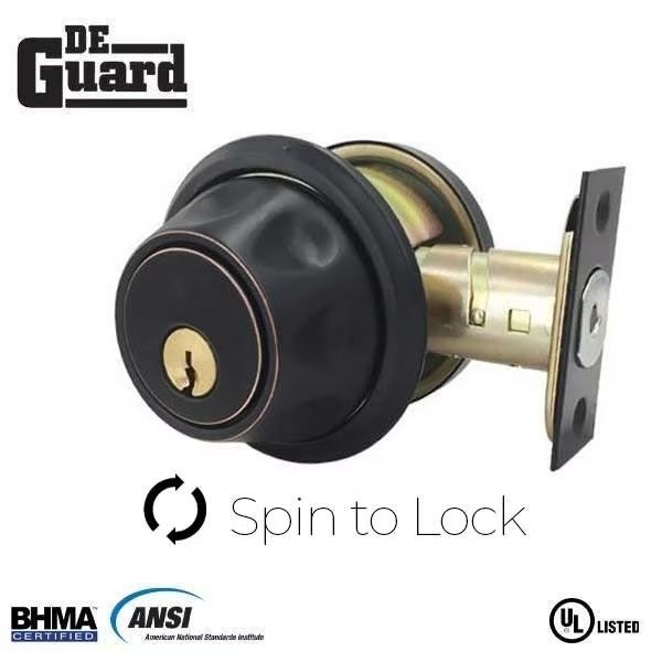 Spin To Lock Deadbolt - Oil Rubbed Bronze (Black) - SC1 Keyway, Deguard, Mfr#: DDB05-ORB-SC1