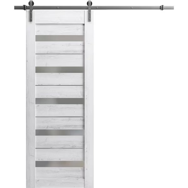 Slab Barn Door Panel 32 x 80in, Matte Black Clear Glass, Pocket Closet Sliding, Sartodoors, Mfr#: LUCIA2166S-BLK-32