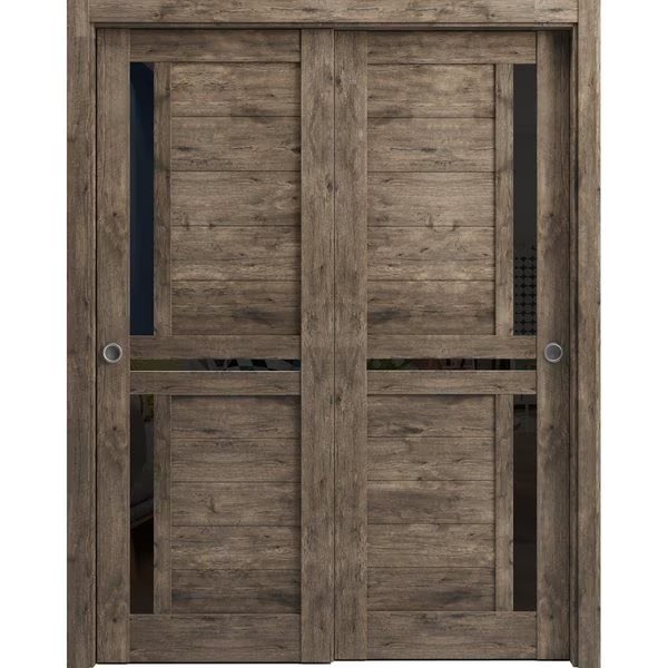 Sturdy Barn Door 30 x 80in, Cognac Oak W/ Frosted Glass, 6.6FT Rail Hangers Heavy Hardware Set, Sartodoors, Mfr#: QUADRO4445BD-B-AKA-30