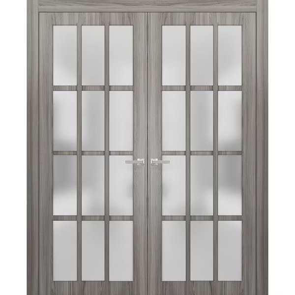 Double French Interior Door, 72" x 96", Gray, Sartodoors, Mfr#: FELICIA3312DD-GA-7296
