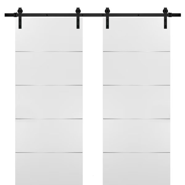 Double White 72x80 Black Hardware Planum 0020 Rails 13' Hangers Steel Set Closet Modern Core, Sartodoors, Mfr#: PLANUM20DB-BEM-72