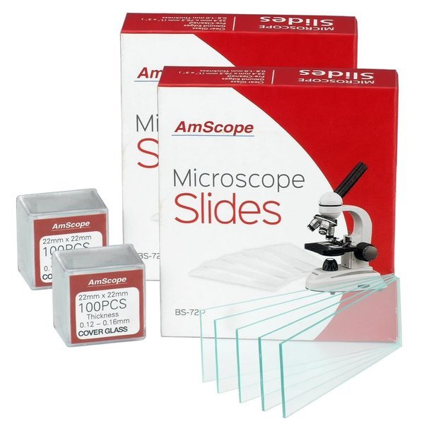 144 Pre-Cleaned Blank Microscope Slides and 200 22x22mm Square Cover Glass, Amscope, Mfr#: BS-144P-200S-22