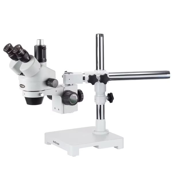 7X-45X Trinocular Single-Arm Boom Stereo Microscope, 144-LED Ring Light, 10MP USB 3 C-mount Camera, Amscope, Mfr#: SM-3T-144A-10M3
