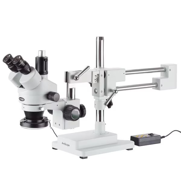 7X-45X Trinocular Boom-Arm Stereo Microscope, 144-LED Multi-Zone Ring Light, 5MP USB 3 Camera, Amscope, Mfr#: SM-4T-144A-5M3
