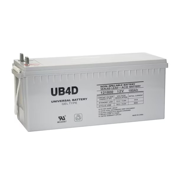 Sealed Lead Acid Battery, 12 V, 180Ah, UB4D, L4 L Type Tab Terminal, GEL Type, Upg, Mfr#: 40701