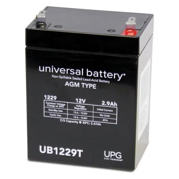 Sealed Lead Acid Battery, 12 V, 2.9Ah, UB1229T, F1 (Faston Tab) Terminal, AGM Type, Upg, Mfr#: D5700