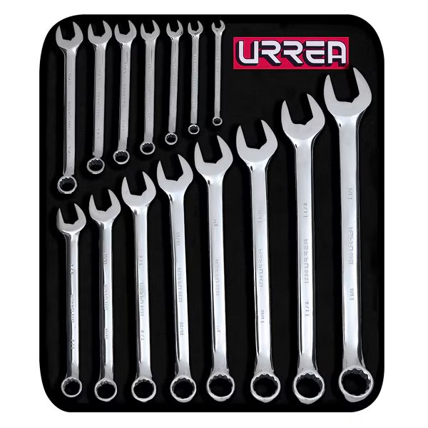 Full polished 12-pt combination wrench set 15 pc, Urrea, Mfr#: 1200F