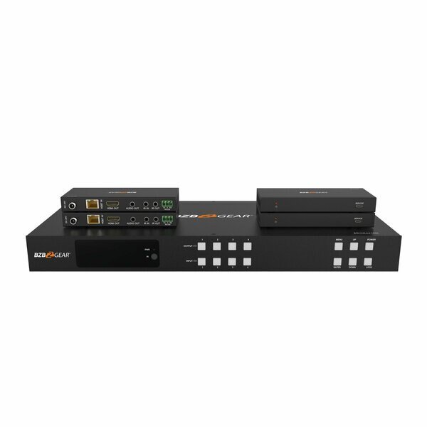 4x4 4K UHD 18Gbps HDMI and HDBaseT Matrix Switch with Bi-directional IR/Advance EDID and Downscaling, Bzbgear, Mfr#: BG-UM44-150L-KIT