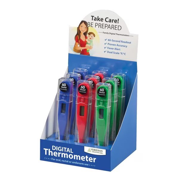 60-Second Thermometer 9 pc Digital Thermometer Display, Veridian Healthcare, Mfr#: 08-302VC