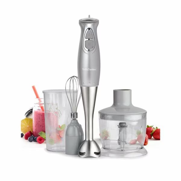 Immersion Blender, 2-Speed, Stainless Steel Blade, Beaker & Whisk, 250W, Silver, Betty Crocker, Mfr#: BC-4306S