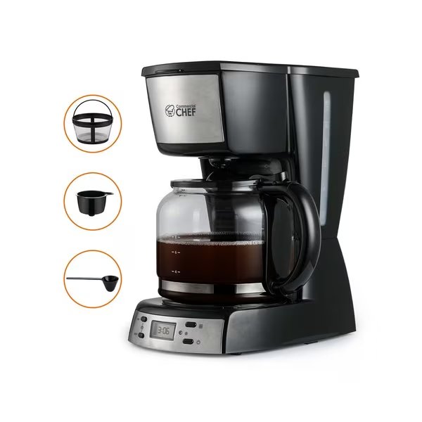 12 Cup Digital/Programmable Coffee Maker  Black/Stainless, Commercial Chef, Mfr#: CHCM12B