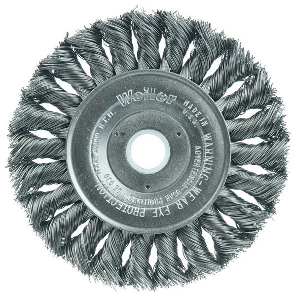 4" Standard Twist Knot Wire Wheel, .014" Steel Fill, 5/8"-1/2", Weiler, Mfr#: 8045