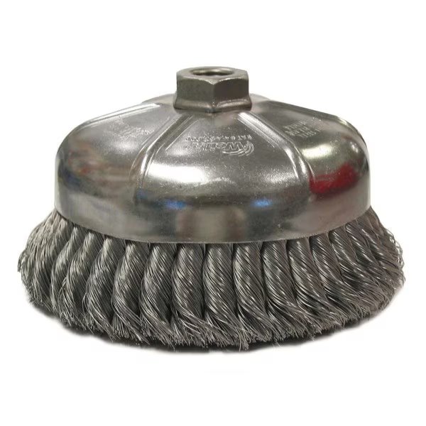 6" Single Row Knot Wire Cup Brush .035" Steel Fill 5/8"-11 UNC Nut, Weiler, Mfr#: 12396