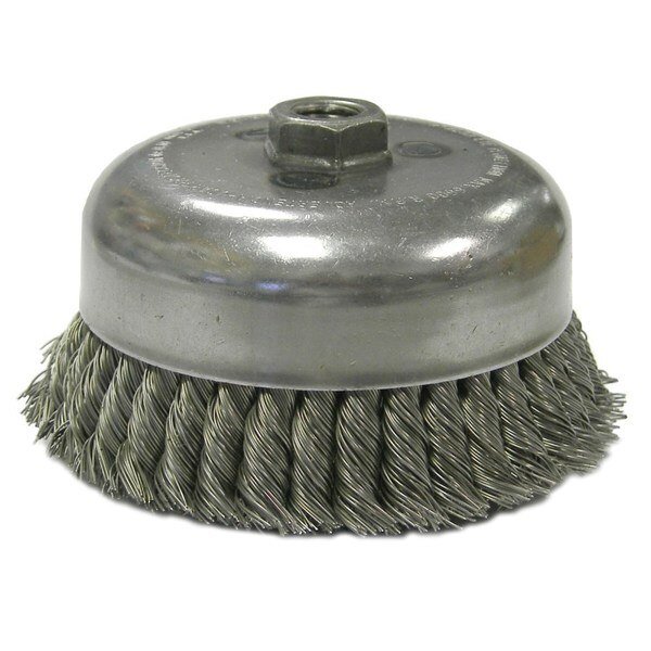 6" Double Row Knot  Cup Brush.023" Stainless , 5/8"-11 UNC Nut, Weiler, Mfr#: 12636