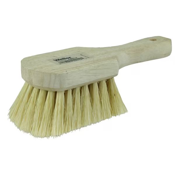 8" Utility Scrub Brush, White Tampico Fill, Short Handle, Wood Block, Weiler, Mfr#: 44014