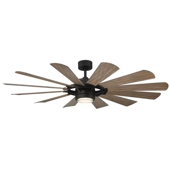 Wyndmill 12-Blade Smart Ceiling Fan 65" Matte Black/Barn Wood 3000K LED Light Kit and Remote Control, Modern Forms, Mfr#: FR-W2201-65L