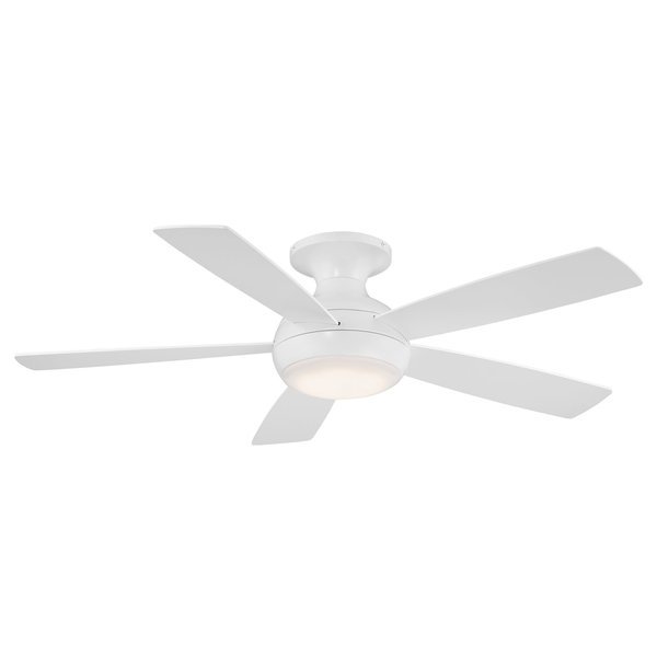 5-Blade Smart Flush Mount Ceiling Fan 52" Matte White w/3000K LED Light Kit and Remote Control, Wac, Mfr#: F-035