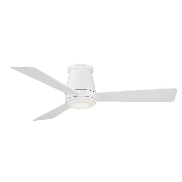 3-Blade Smart Flush Mount Ceiling Fan 52" Matte White w/3000K LED Light Kit and Remote Control, Wac, Mfr#: F-037