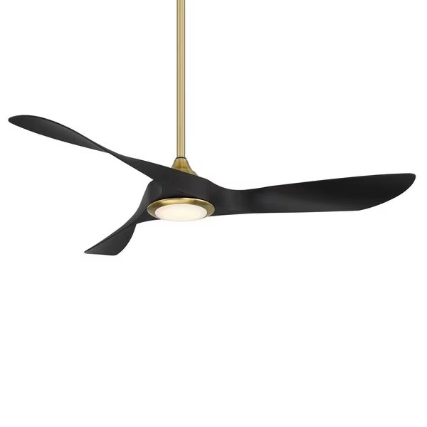 3-Blade Smart Ceiling Fan 54" Soft Brass Matte Black w/3000K LED Light Kit and Remote Control, Wac, Mfr#: F-074L